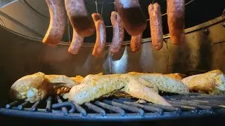 Old Bay Chicken Wings And Hot Italian Sausage On My Only Fire Smoker Ring