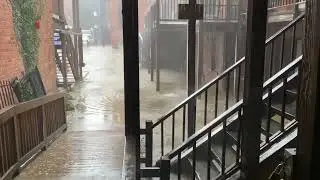 Rain and flooding at the original level of the city in Old Sacramento on January 14th