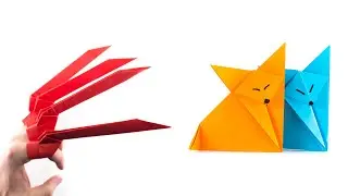 Garras de papel vs. zorro de papel. Idea de origami.