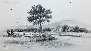 How to draw Peaceful Village Landscape Drawing | Realistic Pencil Sketch Art