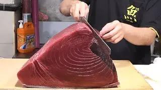 Мастер нарезает гигантского голубого тунца, как масло - превосходно и сказочно