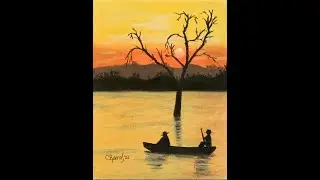 COMO DIBUJAR Y PINTAR HOMBRES   EN BOTE A CONTRALUZ USANDO TIZAS PASTEL