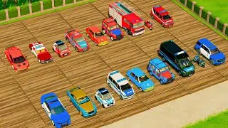 TRANSPORTING CARS, AMBULANCE, POLICE CARS, FIRE TRUCK OF COLORS! WITH TRUCKS! - FS 22