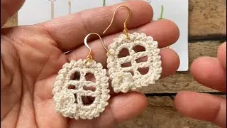 Crochet earrings with flower decorations _  window shape 