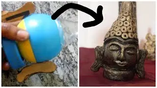 how to make clay mural buddha from plastic bottle |craft from waste| buddha statue