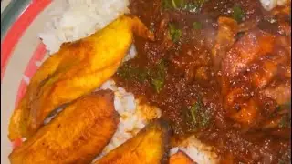 Nigerian native Stew, Rice and fried plantain recipe 