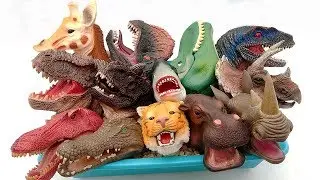 20 Dinosaur Big Heads! Learn Dinosaur Names For Kids - T-Rex, Triceratops, Raptor Hand Puppet Toys