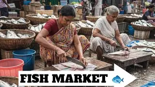 woman cutting fish in india market 🐟🐟😋😋😋