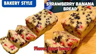 Banana bread with strawberry & chocolate chips | easy homemade recipe