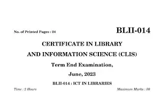BLII 014 previous year question paper june 2023 | IGNOU CLIS BLII 014  PYQs June 2023