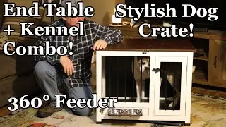 Stylish & Functional Dog Crate Furniture | Foldable Wooden Kennel with 360&deg; Rotating Feeder
