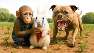 Dog Attack! Monkey Risks His Life to Save the Rabbit! Monkey Farm Work