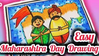 Maharashtra Day Drawing Easy//Maharashtra Din Poster Drawing Idea//How to Draw Maharashtra Map Easy