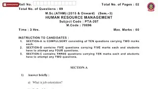 MSC ATHM 3RD SEM HUMAN RESOURCE MANAGEMENT MAY 2019 | PTU
