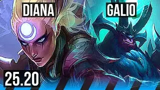 DIANA vs GALIO (MID) | 12/3/8, 800+ games, Dominating | EUW Master | 25.20