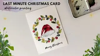 DIY Santa Hat Christmas Card. watercolor Easy & Cute Holiday Craft.