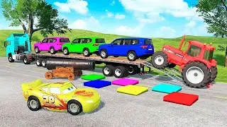 Flatbed Truck McQueen | Transportation with Truck - Pothole vs Car #1 | BeamNG.Drive Gameplay