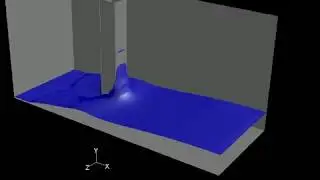 Interaction of a single, large wave with a tall structure in 3D - MVF / VOF / CICSAM. (FLUENT)