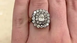 0.91 Carat Center Stone Antique Victorian Diamond Cluster Ring - Addison Ring - Hand Video