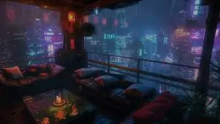 Cyberpunk Ambience: Mystical Balcony Serenity to Lull You to Sleep Amidst Rain and Neon Lights 😴