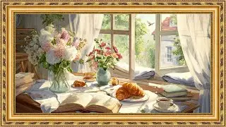 Cozy Cottage Morning Ambience ☕🌿 | Sunlit Window, Books & Framed TV Art