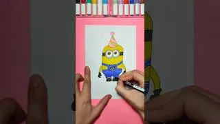 How to draw a Minion at the party - Despicable me 4 🥳💛 #drawing #tutorial #funny #cartoon #art #fun