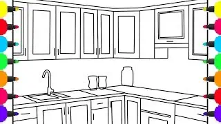 Kitchen Coloring Page For Kids - How To Draw and Color For Kids - Learn Colors For Baby