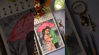 Love in the Rain 🌧️💖 | Watercolor Painting #Shorts