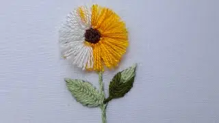 Beautiful 3D flower 🌻embroidery.হাতের কাজের ফুল সেলাই কাজ।#flower#leaf #embroidery