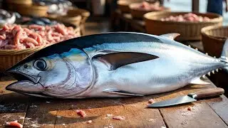 Tuna Cutting Skills at the Fish Market in Sorong City, Indonesia