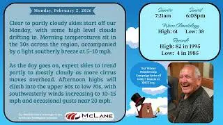 Bill Hecke Weather for Monday, February 2, 2026
