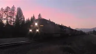 SWEET HORN+6 LOCOMOTIVES!!!! Canadian Pacific Coal (CP 8??) East at Caithness, BC!!!