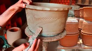 How Hand Carved Clay Flower Pots are Made | Painting Clay Flower Pots | Air Dry Clay | Clay Pots Diy