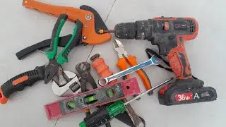 Collection of Repair Tools, Drill, Saw, Screwdriver, Pliers, Wrench, Grinder
