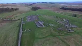 Aerial 4K of Housesteads Roman Fort Hadrian's Wall England UK