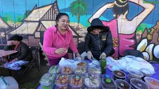 Selling many variety of Lao food / fresh fruit and vegetables at oy Lao store in Fresno, California