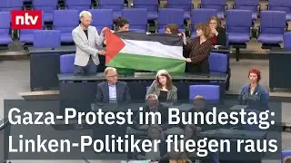 Gaza-Protest im Bundestag: Linken-Politiker fliegen raus - Emp&ouml;rte Rufe nach Flaggen-Aktion