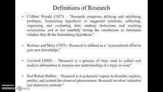 Research: Characteristics, aims and objectives