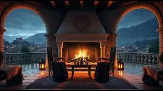 Stormy Medieval Night 🌩️🔥 Rain, Fire & Rolling Thunder | Study/Relax/Focus Ambience