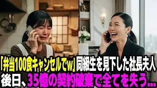 「弁当100食キャンセルでw」弁当屋の同級生を見下した社長夫人。翌週、35億の契約破棄で全てを失うことに…