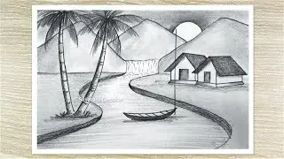 How to draw a sunrise scenery with pencil easy, Pencil Drawing for Beginners