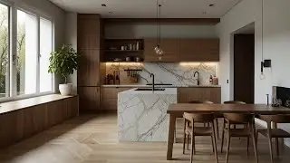 Как сочетать дерево и мрамор в минималистичном дизайне кухни