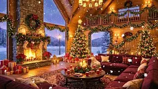Peaceful Christmas Music 🎄 Cozy Fireplace & Piano ❄️ Beautiful Winter Lake Lodge Ambience 🔥