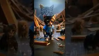 a cat working hard to rebuild his ruined home #shorts #cat #kitten #cute