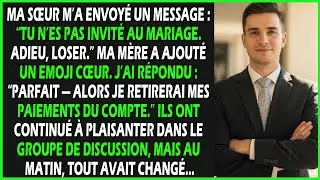 Ma sœur m’a envoyé un message : “Tu n’es pas invité au mariage, adieu, loser.” Ma mère a ajouté un..