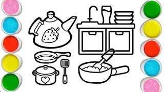 Kitchen Easy Drawing,🌈✍️💖 Painting & Coloring For Kids and Toddlers_ Kids Art #kitchen 