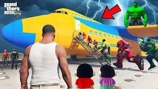 GTA 5 Franklin and Shinchan First Plane ভ্রমণ Trip With All Avengers in GTA 5 ! mods Bangla Gameplay
