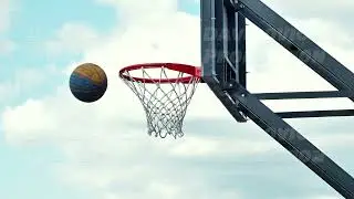 Failed attempt to throw a basketball into the hoop.
