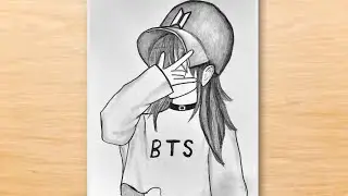 Рисунок девушки-армейца из BTS / Рисунок девушки-армейца из BTS / Рисунок карандашом из BTS / Легкий рисунок / Рисунок бомбочки из BTS
