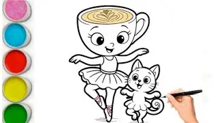 Easy Cute Ballerina cappuccina And Cat 🐱 Drawing, painting, coloring for kids and toddlers